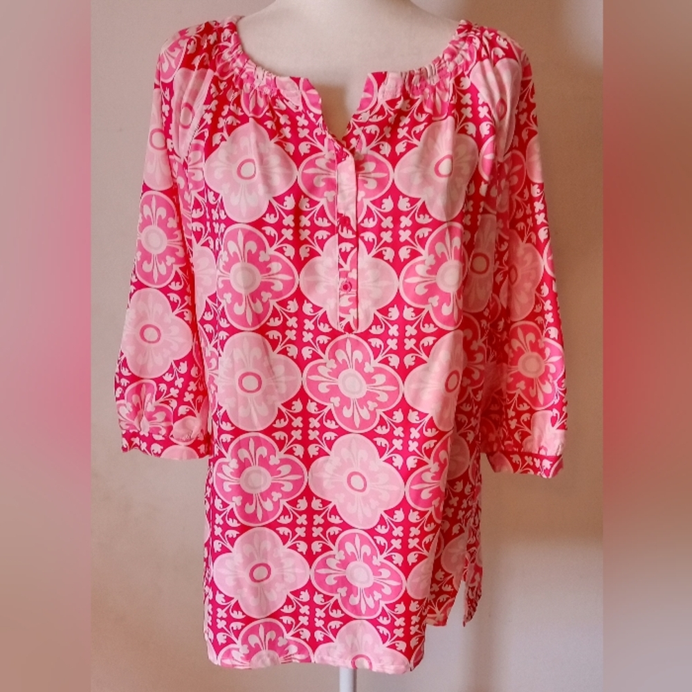 White Stag Big Floral PinkTop Bohemian Women's Size L